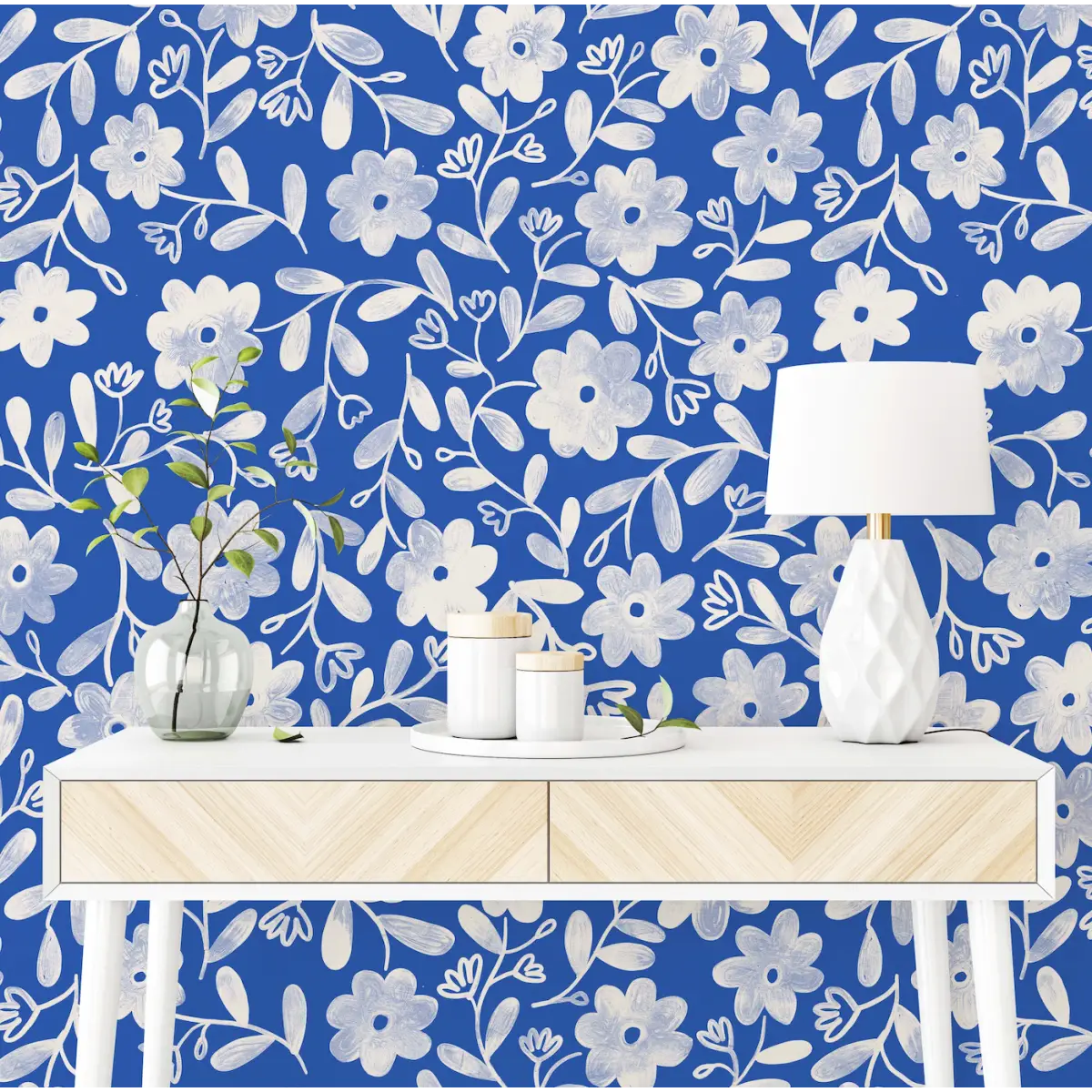 Markie Wallpaper - Bold Whitewash Flowers - by Christy Beasley - Loomwell Home Goods