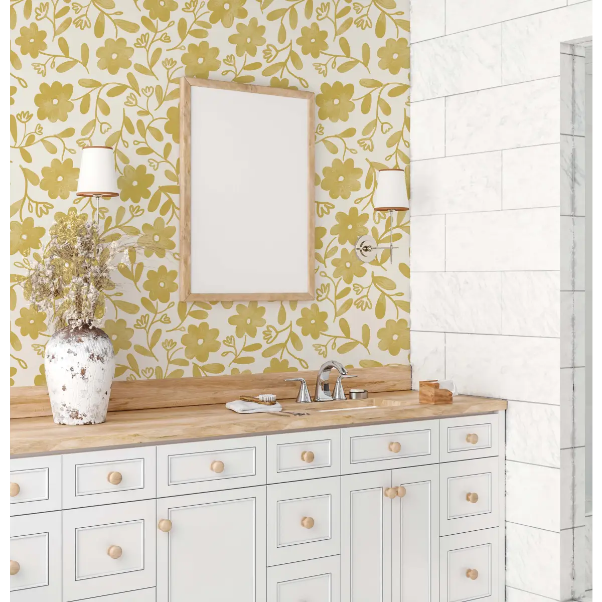 Markie Wallpaper - Bold Whitewash Flowers - by Christy Beasley - Loomwell Home Goods