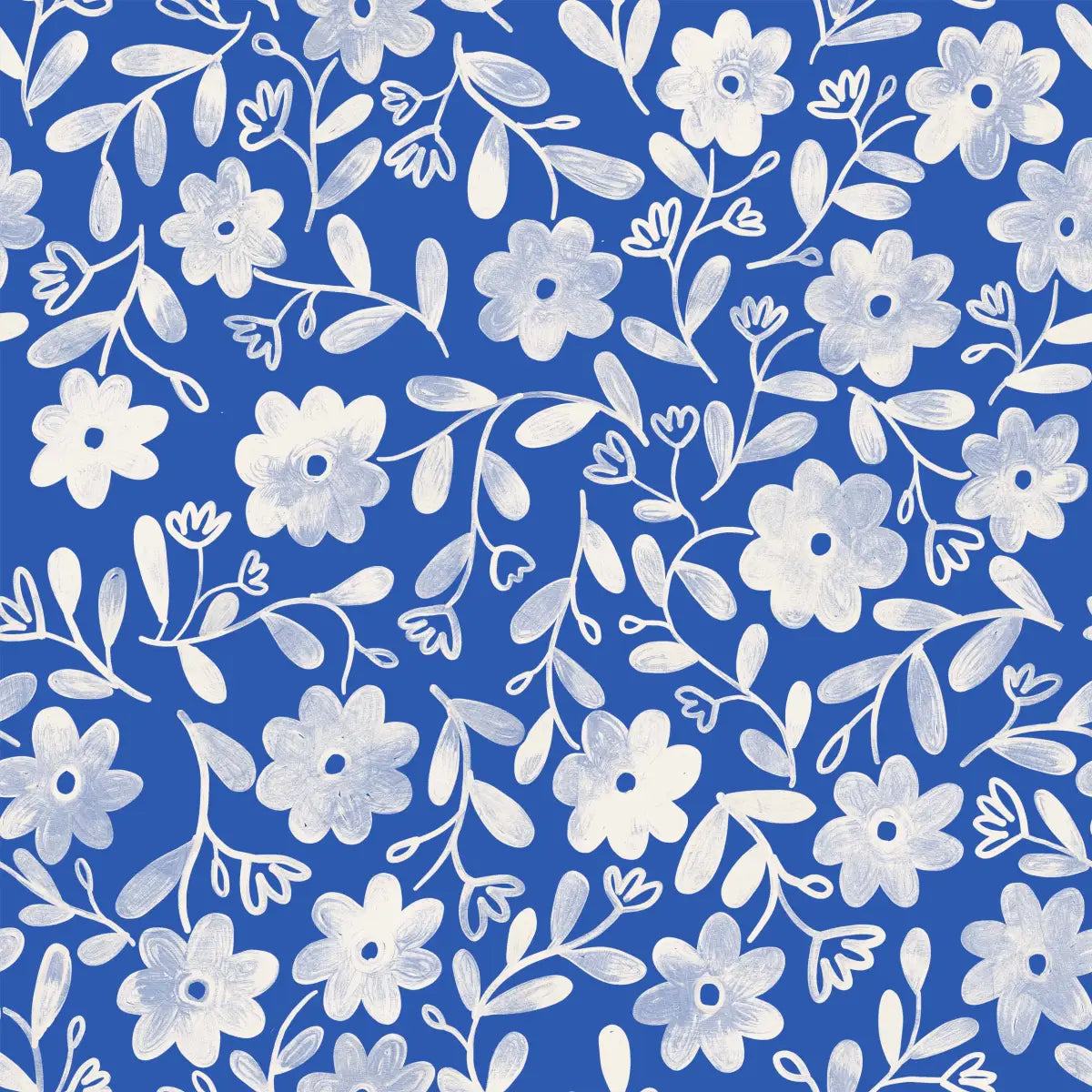Markie Wallpaper - Bold Whitewash Flowers - by Christy Beasley - Sample 1 foot by 1 foot / Blue - Loomwell Home Goods