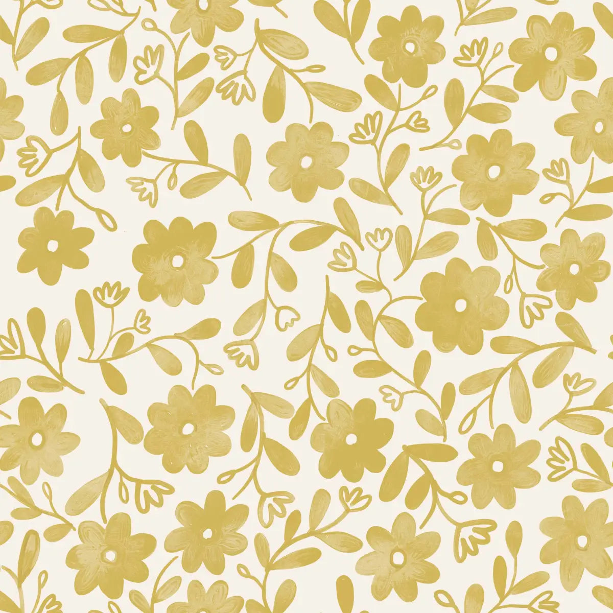 Markie Wallpaper - Bold Whitewash Flowers - by Christy Beasley - Sample 1 foot by 1 foot / Yellow - Loomwell Home Goods