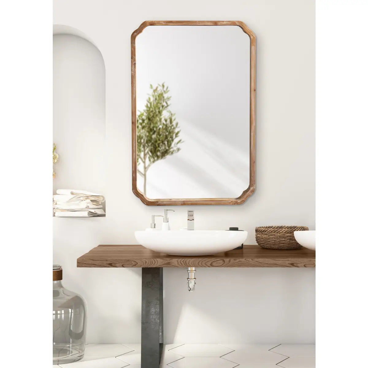 Marston Wood Wall Mirror with Rounded Corners - kateandlaurel