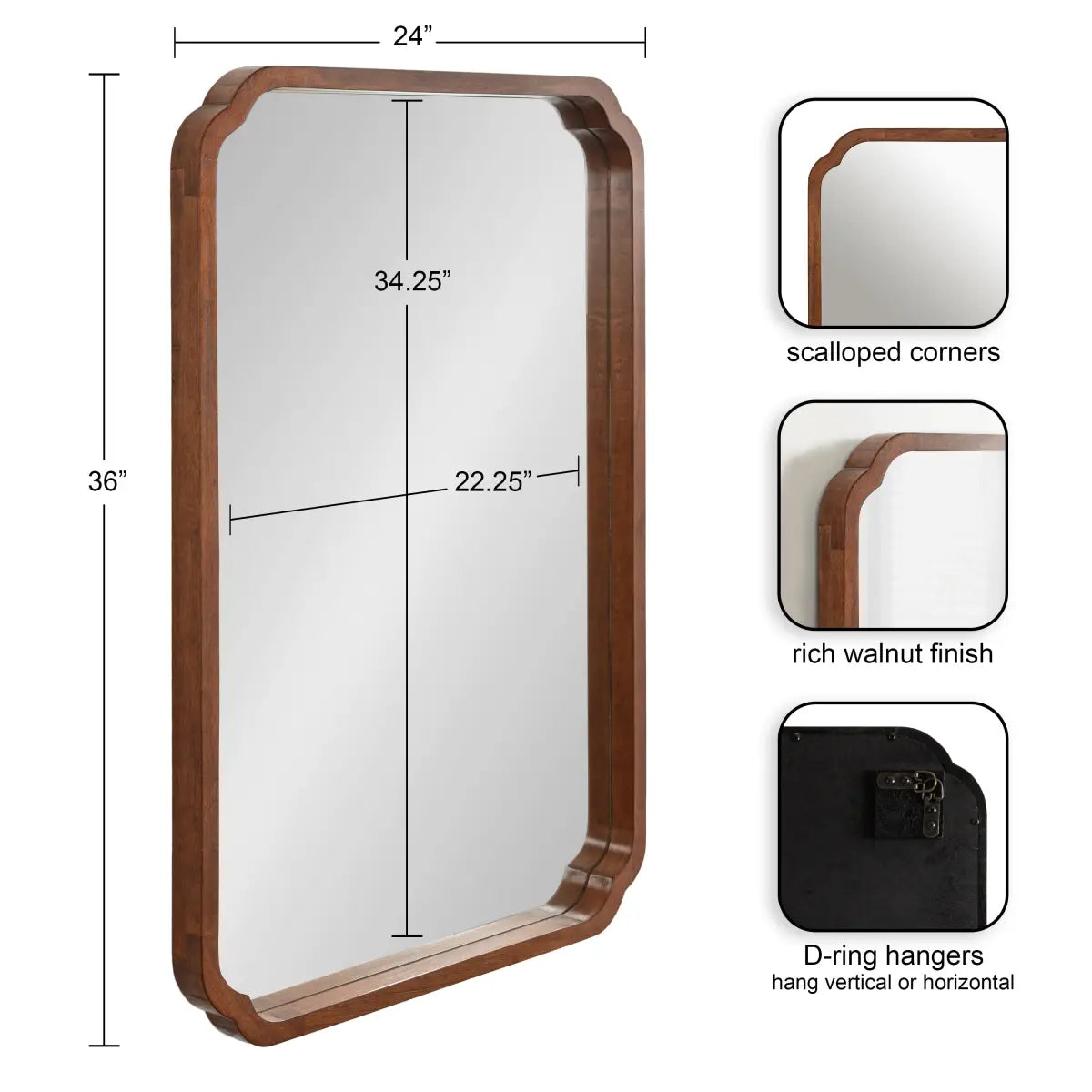 Marston Wood Wall Mirror with Rounded Corners - kateandlaurel