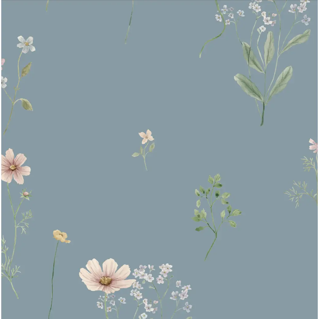 Marta Wallpaper - Sweet Daisies for Kids - by Emily Cooper Art - Sample 1 foot by 1 foot / Blue - Loomwell Home Goods