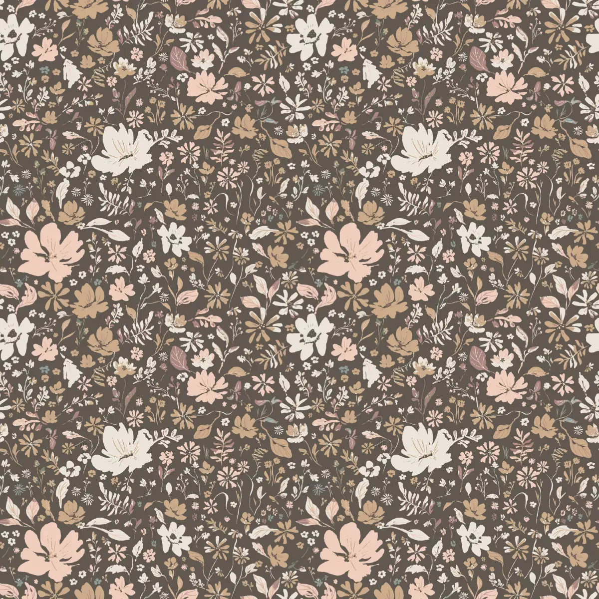 Martie Wallpaper - Muted Natural Flowers - by Creating to Love - Sample 1 foot by 1 foot / Charcoal - Loomwell Home