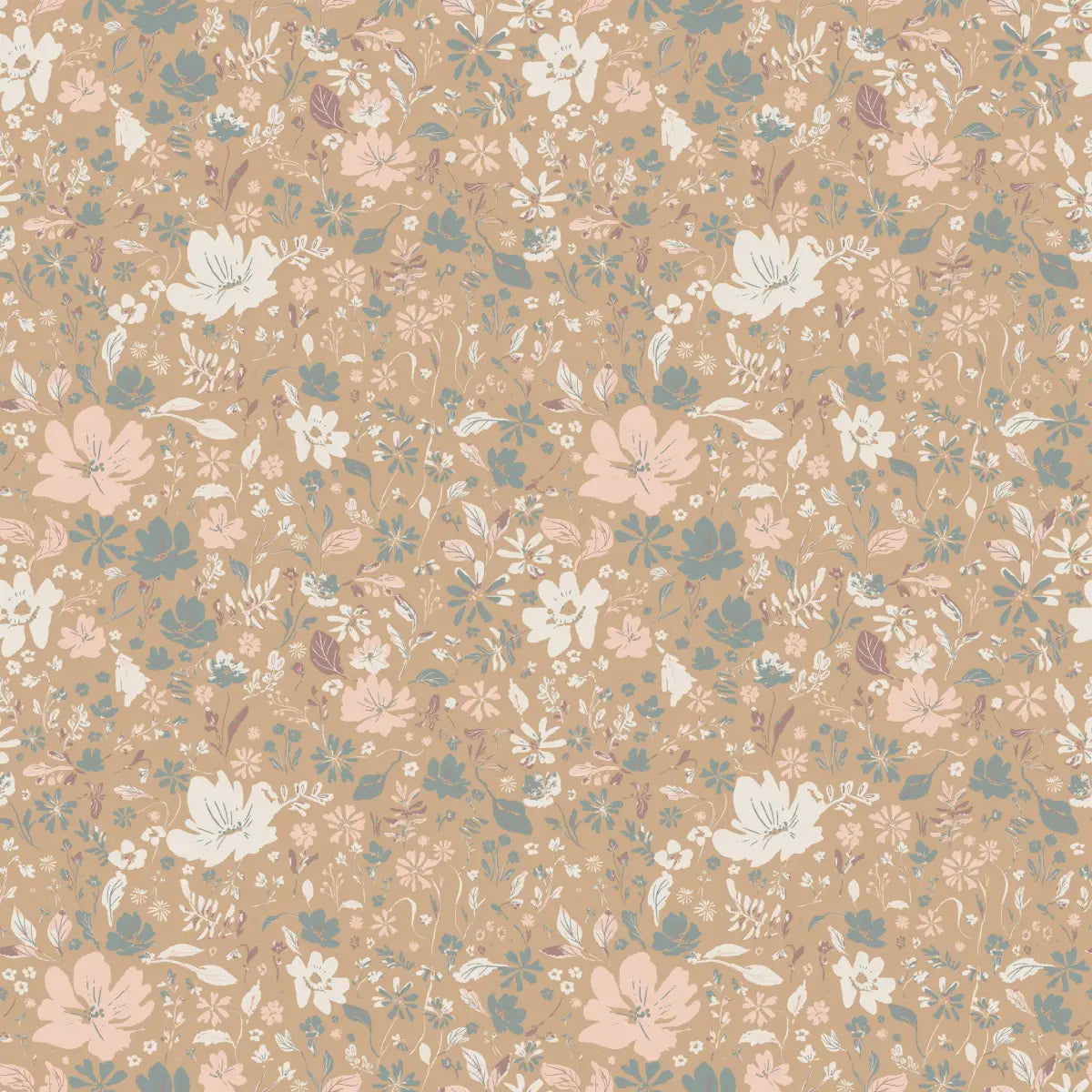 Martie Wallpaper - Muted Natural Flowers - by Creating to Love - Sample 1 foot by 1 foot / Mustard - Loomwell Home Goods