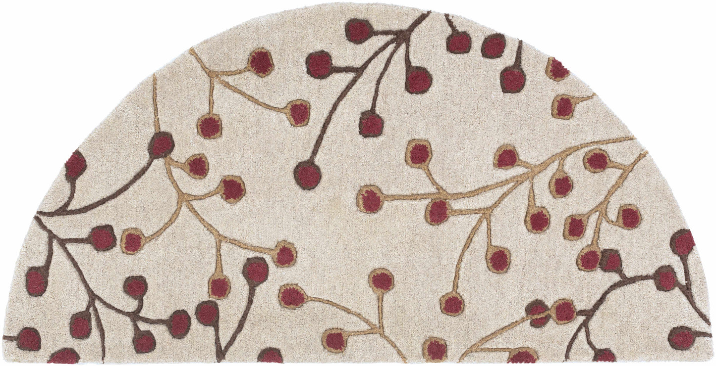 Beige Burgundy Modern Floral Wool Rug - 2’ x 4’ Hearth - Boutique Rugs