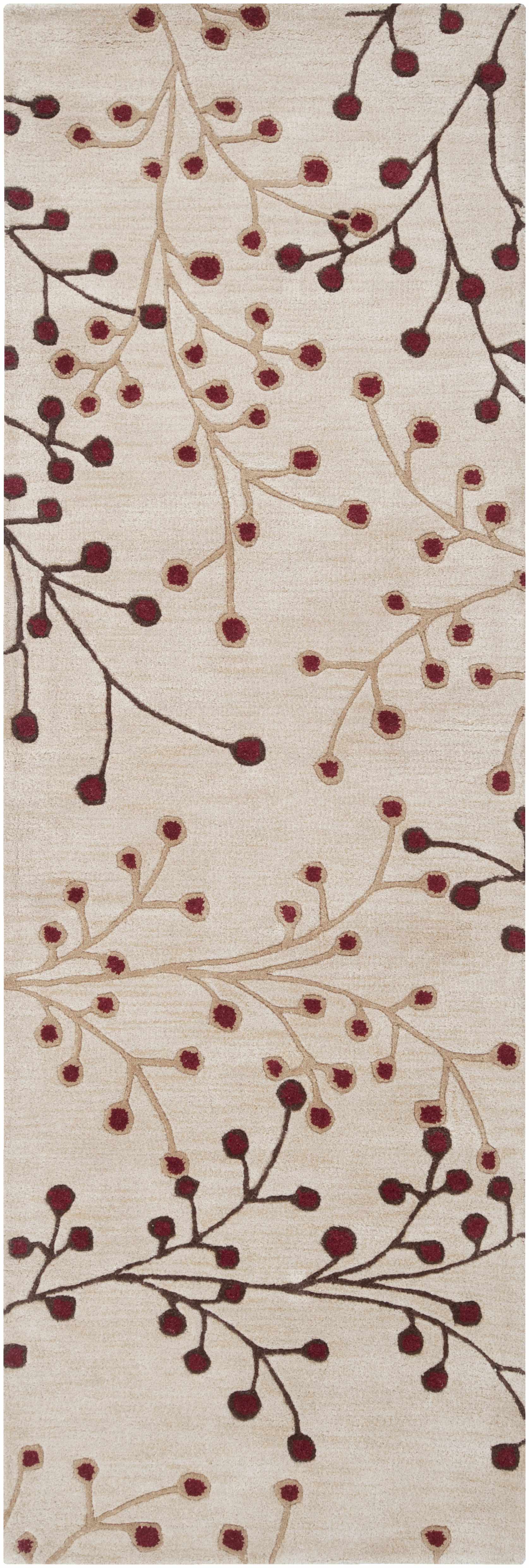 Beige Burgundy Modern Floral Wool Rug - 2’6’’ x 8’ Runner - Boutique Rugs