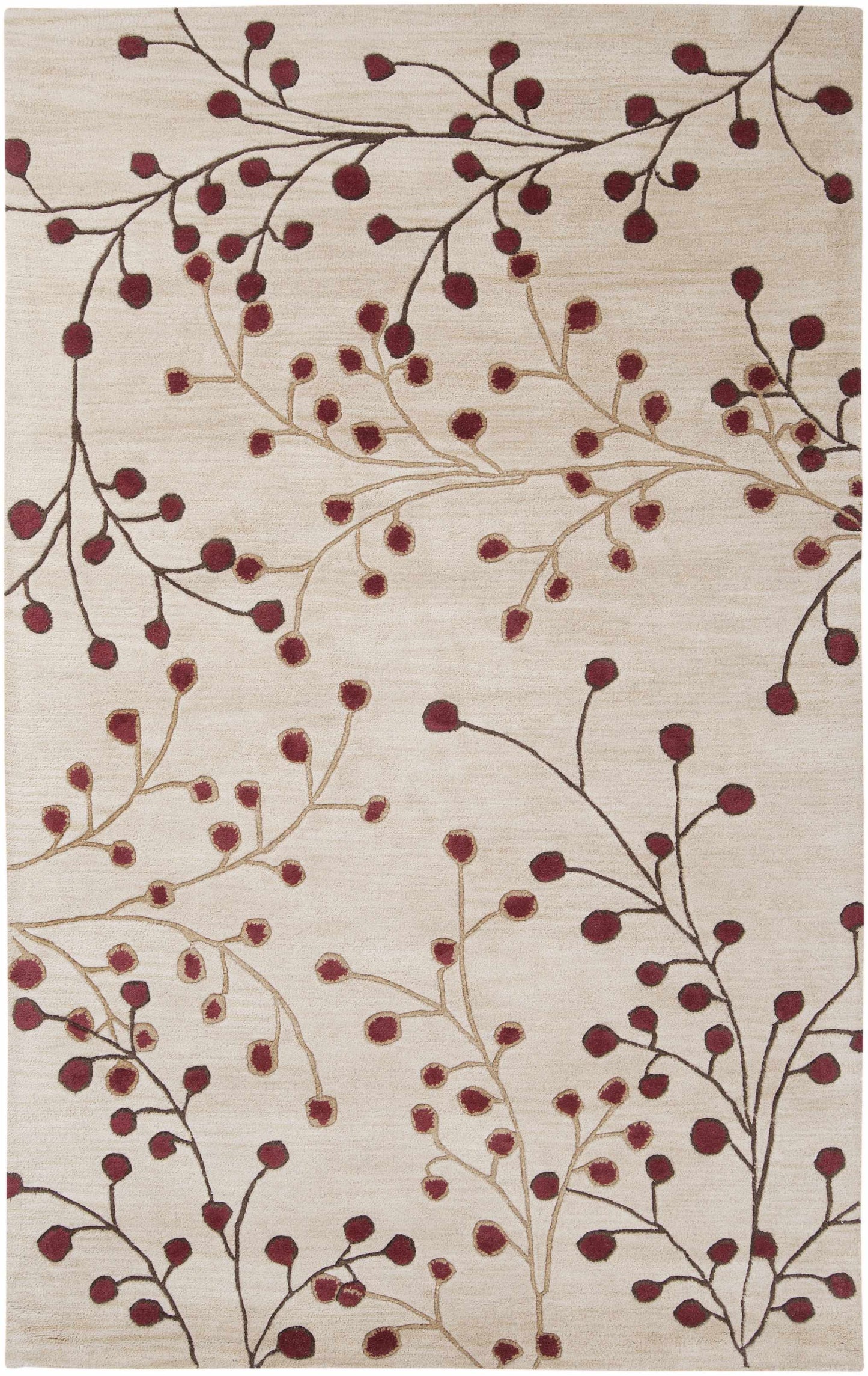 Beige Burgundy Modern Floral Wool Rug - 5’ x 8’ Rectangle - Boutique Rugs