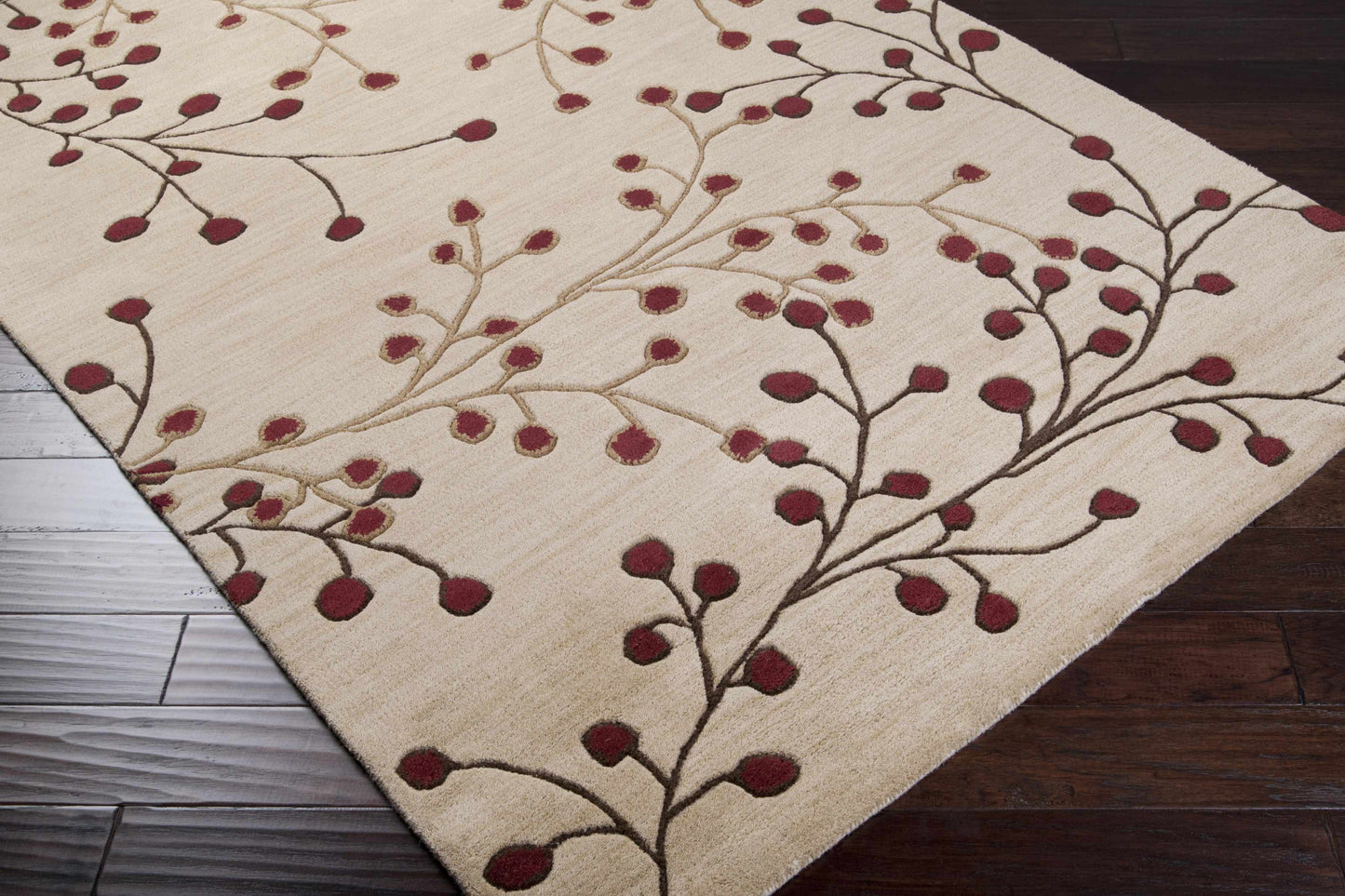 Beige Burgundy Modern Floral Wool Rug - Boutique Rugs
