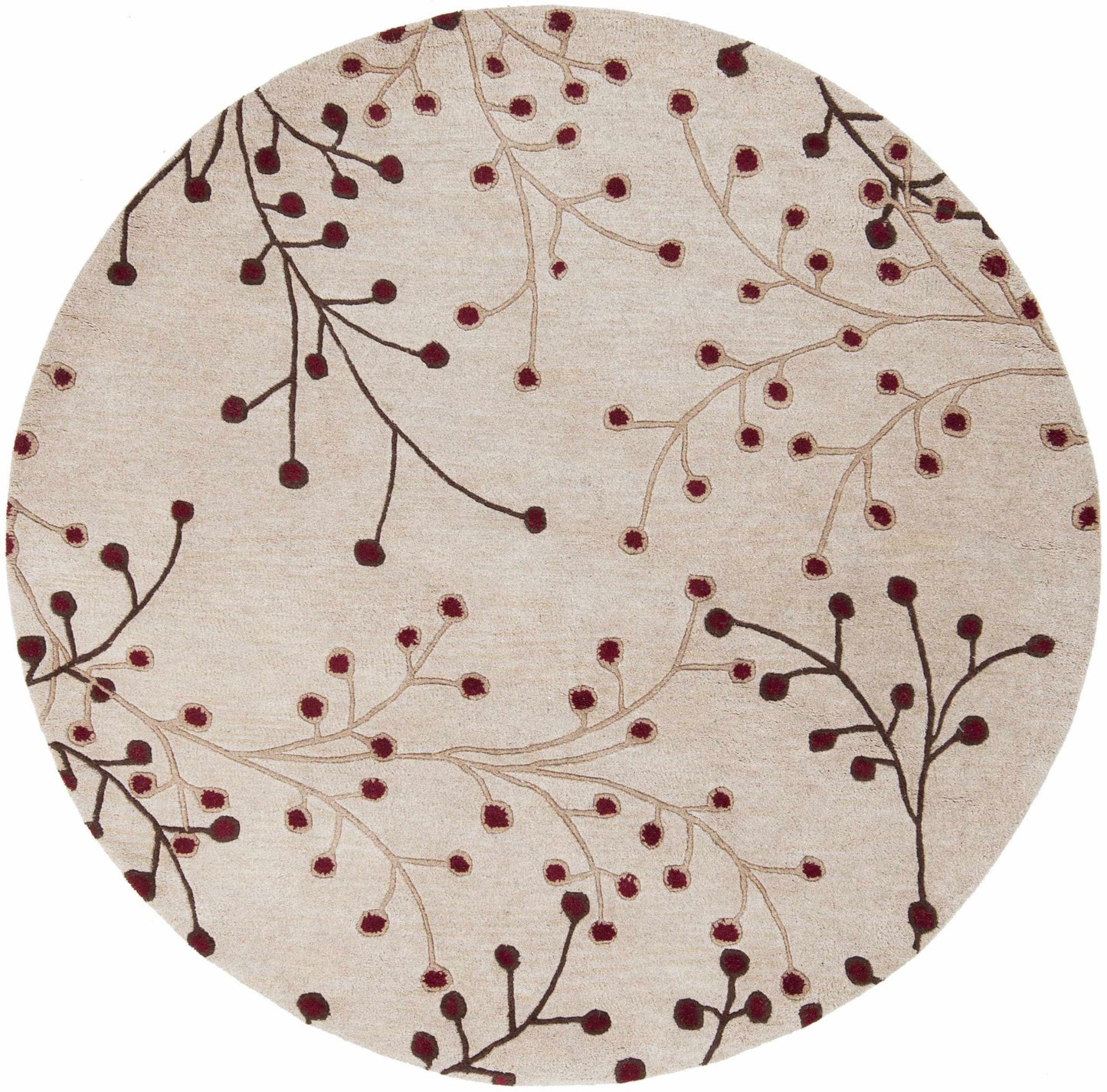 Beige Burgundy Modern Floral Wool Rug - 6’ Round - Boutique Rugs