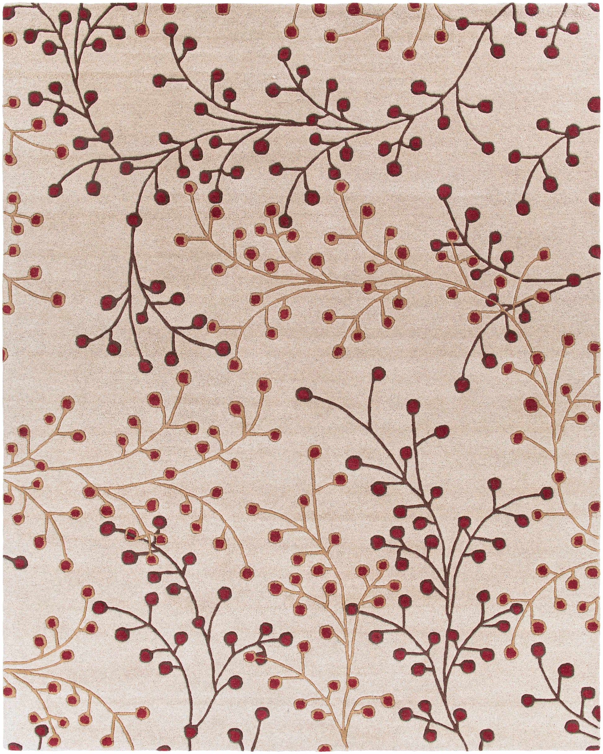 Beige Burgundy Modern Floral Wool Rug - 7’6’’ x 9’6’’ Rectangle - Boutique Rugs