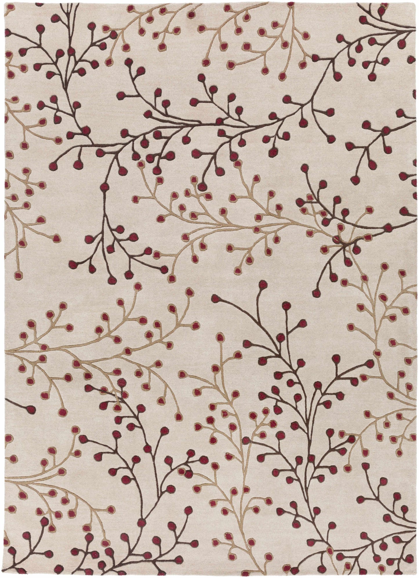 Beige Burgundy Modern Floral Wool Rug - * 8’ x 11’ Rectangle - Boutique Rugs