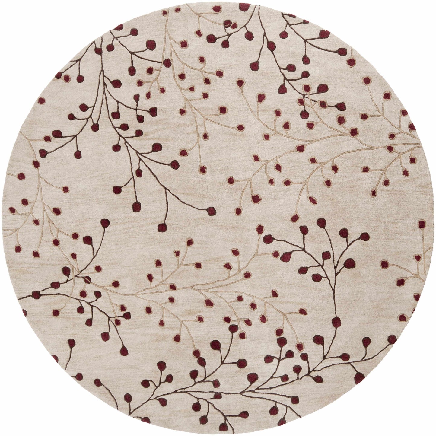 Beige Burgundy Modern Floral Wool Rug - 8’ Round - Boutique Rugs