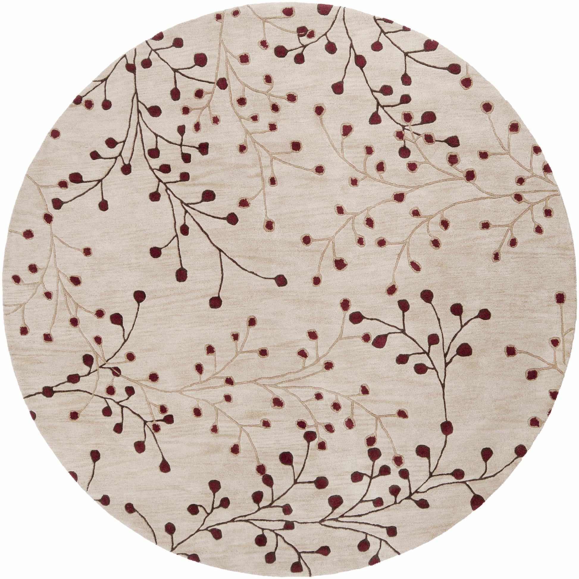 Beige Burgundy Modern Floral Wool Rug - 8’ Round - Boutique Rugs