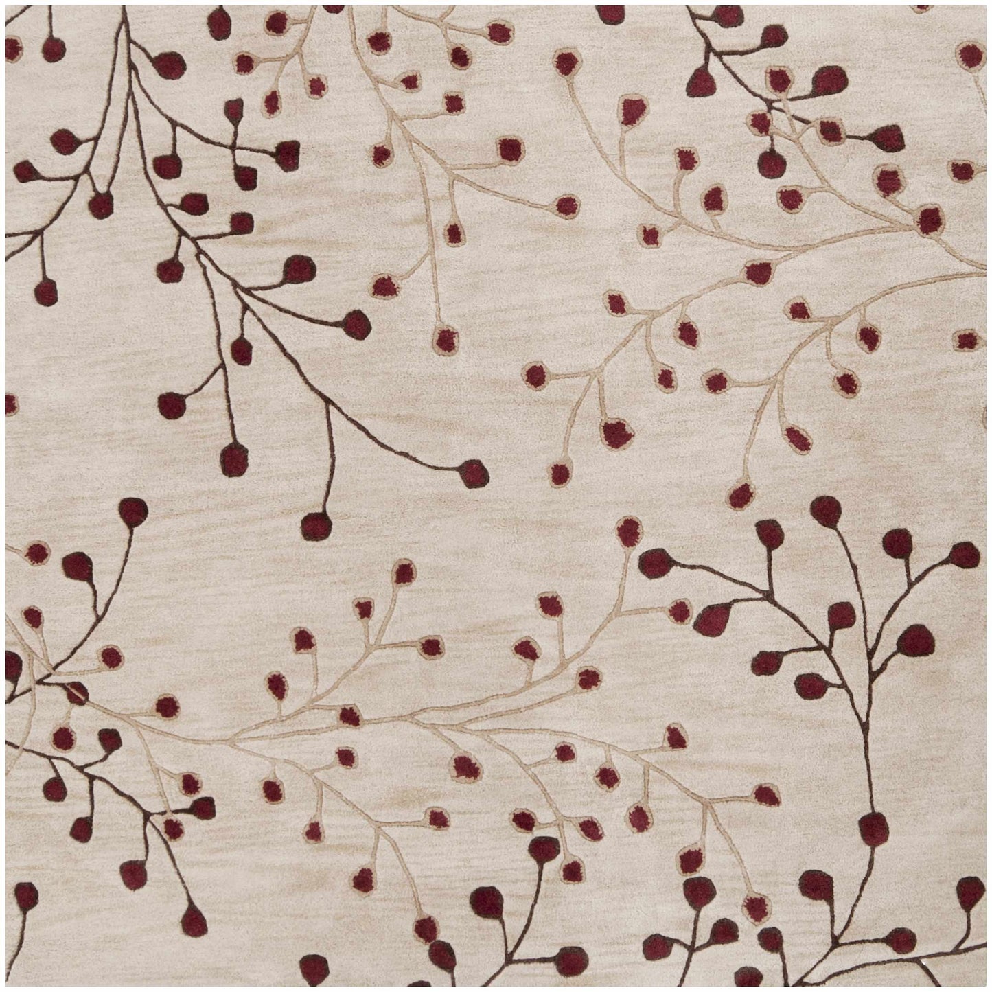 Beige Burgundy Modern Floral Wool Rug - 8’ Square - Boutique Rugs