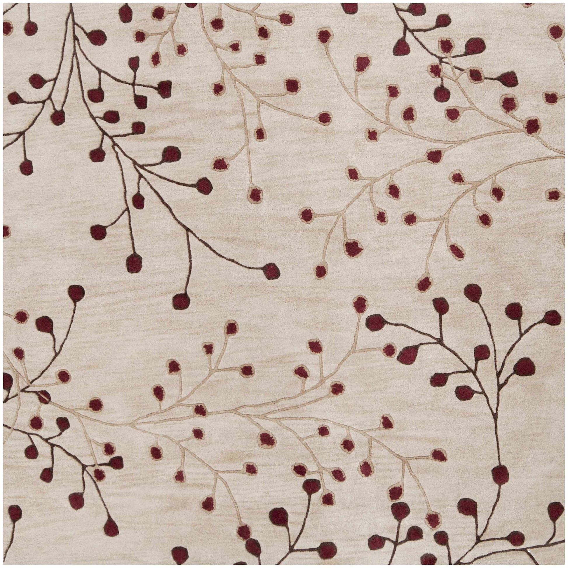 Beige Burgundy Modern Floral Wool Rug - 8’ Square - Boutique Rugs