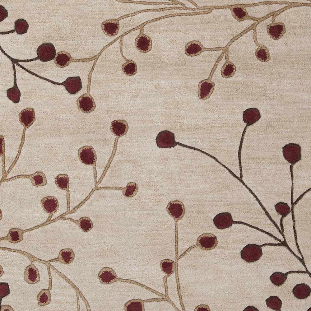 Beige Burgundy Modern Floral Wool Rug - 9’ x 12’ Rectangle - Boutique Rugs
