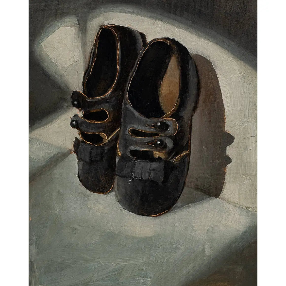 Art Print - Black Maryjanes Baby Shoes Painting - 5x7 - Miss Mustard Seed