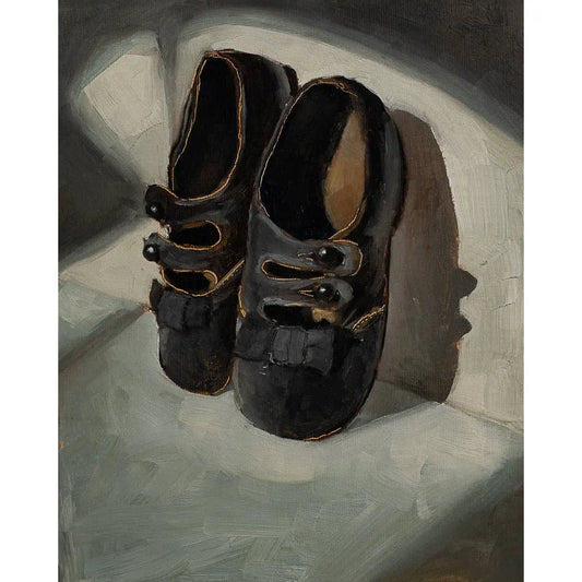 Art Print - Black Maryjanes Baby Shoes Painting - 5x7 - Miss Mustard Seed