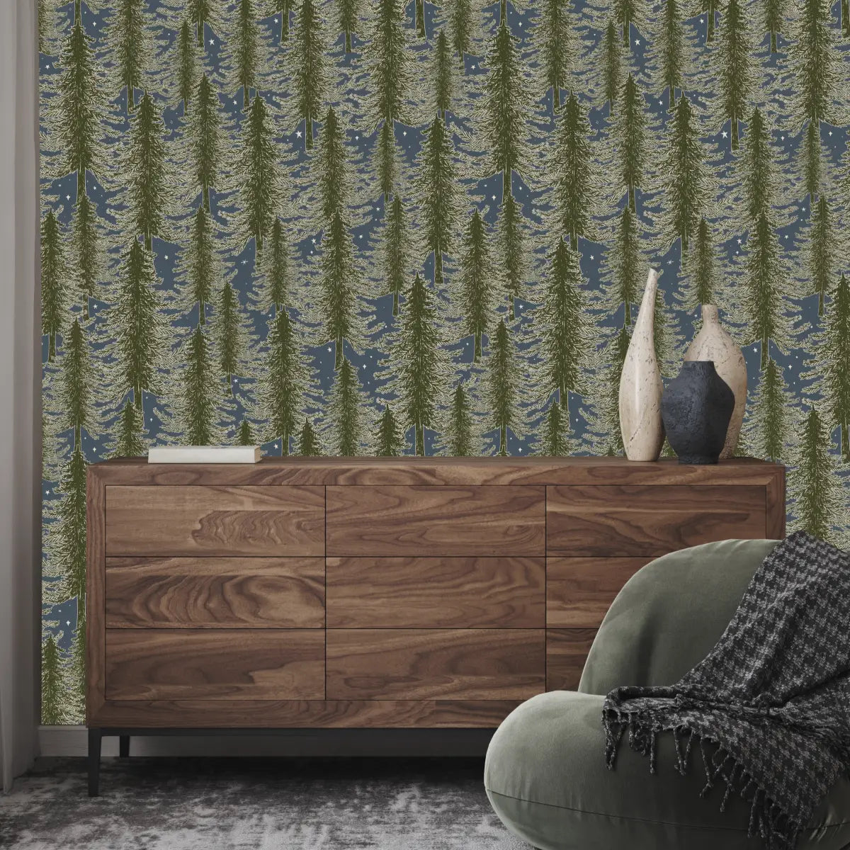 Mason Wallpaper - Forest of Pine Trees - by Brittany Polatis Design - Loomwell Home Goods