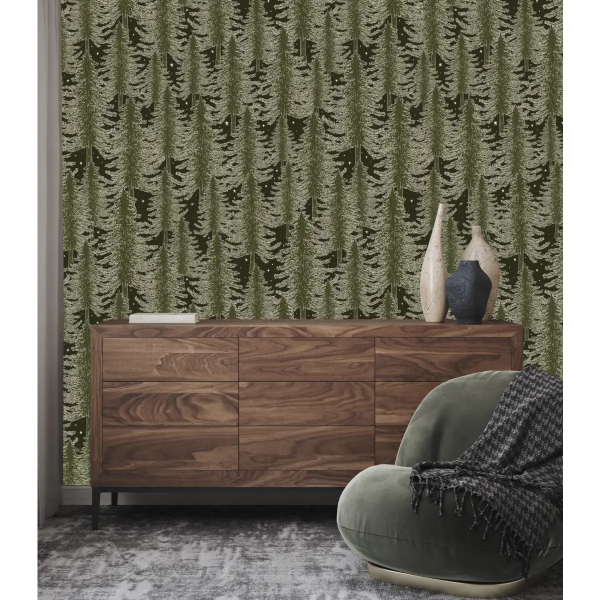Mason Wallpaper - Forest of Pine Trees - by Brittany Polatis Design - Loomwell Home Goods
