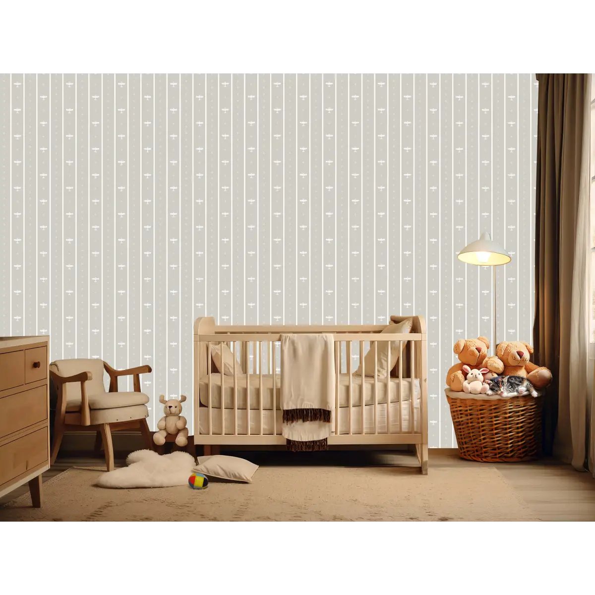 Maverick Wallpaper - Airplane Pinstripe for Kids - by Lauren Blair Hersey - Sample 1 foot by 1 foot / Large Scale