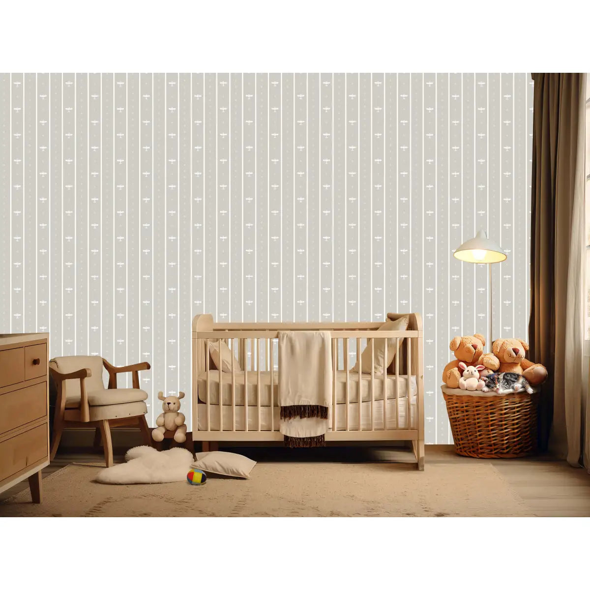 Maverick Wallpaper - Airplane Pinstripe for Kids - by Lauren Blair Hersey - Sample 1 foot by 1 foot / Large Scale