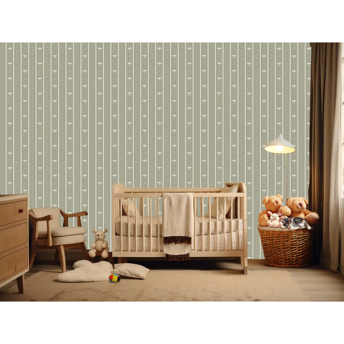 Maverick Wallpaper - Airplane Pinstripe for Kids - by Lauren Blair Hersey - Sample 1 foot by 1 foot / Large Scale