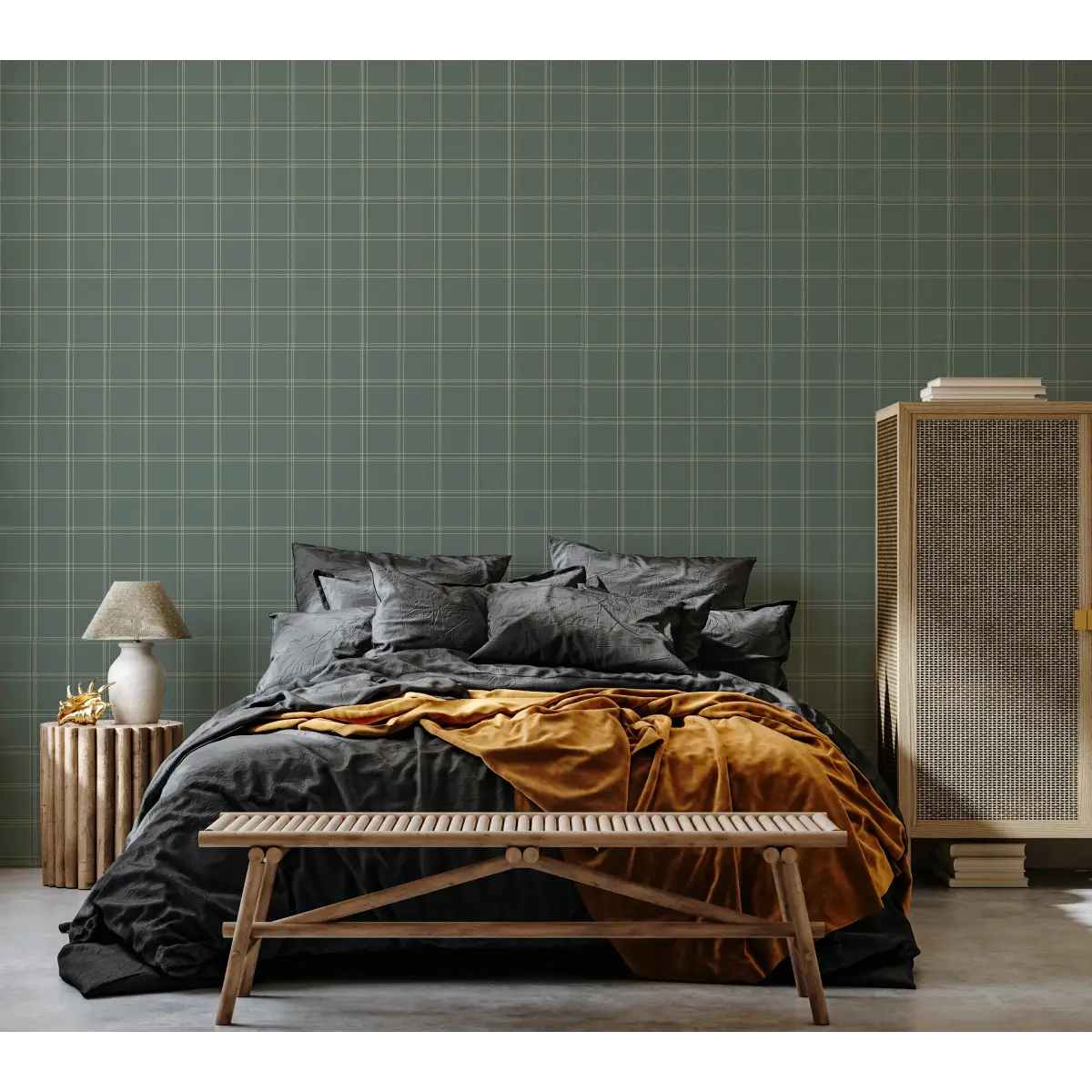 Max Wallpaper - Fine Line Check - by The Feral Flower - Loomwell Home Goods
