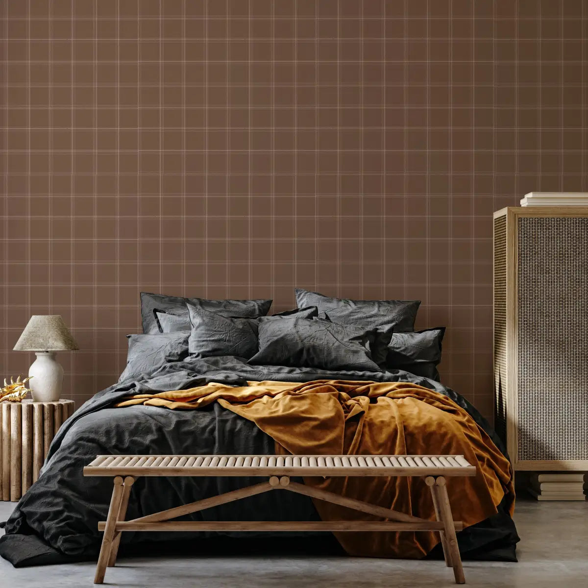 Max Wallpaper - Fine Line Check - by The Feral Flower - Loomwell Home Goods