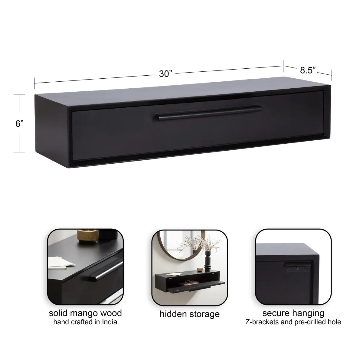 McCutcheon Floating Console Table with Flip Storage - kateandlaurel