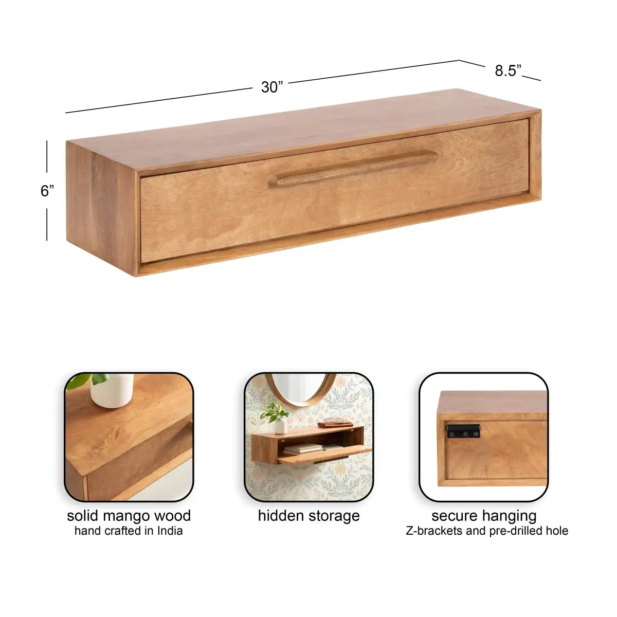 McCutcheon Floating Console Table with Flip Storage - kateandlaurel