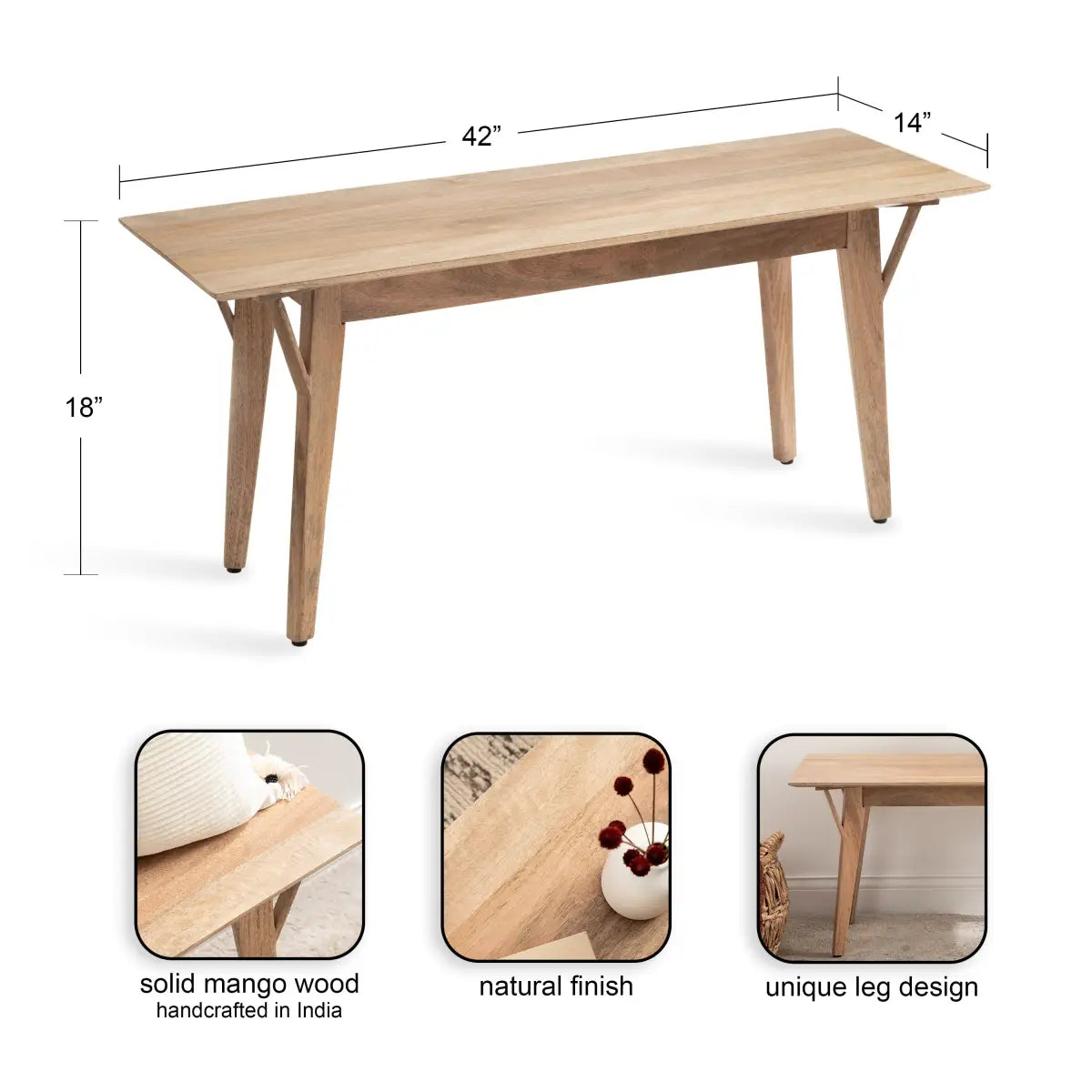 McCutcheon Rectangle Wooden Bench - Natural - kateandlaurel