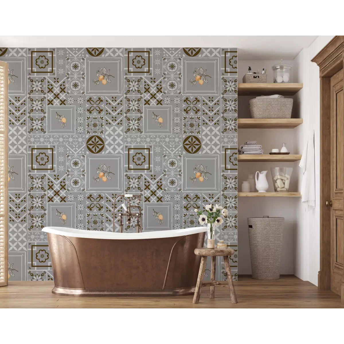 Meena Wallpaper - Lemons and Tiles - by The Bright Leaf Design - Loomwell Home Goods