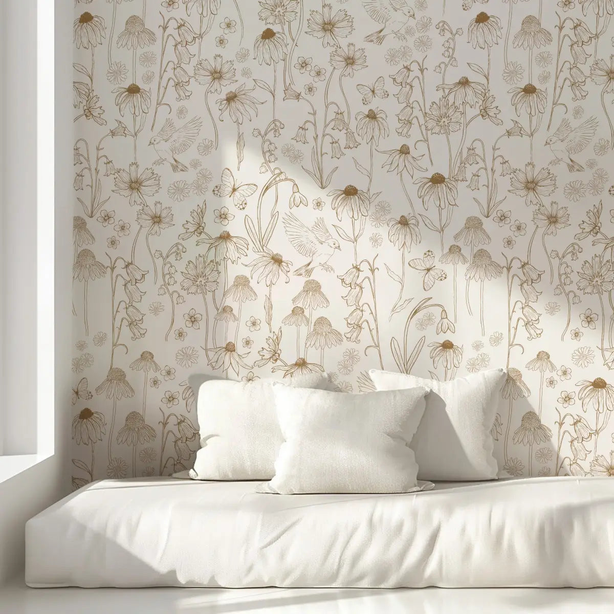 Melody Wallpaper - Butterflies and Birds among Flowers - by Brittany Polatis Design - Loomwell Home Goods
