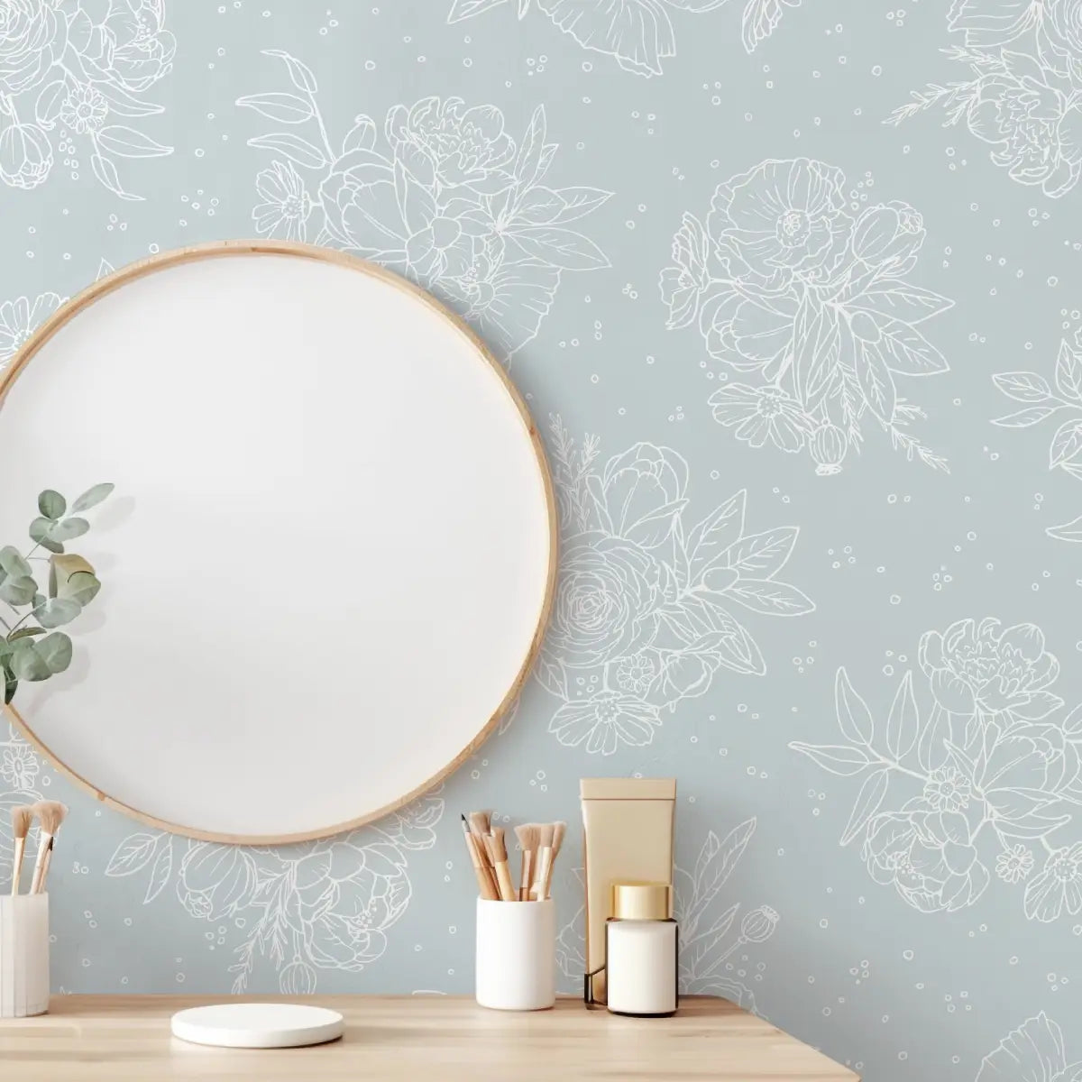 Meredith Wallpaper - Delicate Bouquet Line Drawings - by Mackenzie Nelson - Loomwell Home Goods