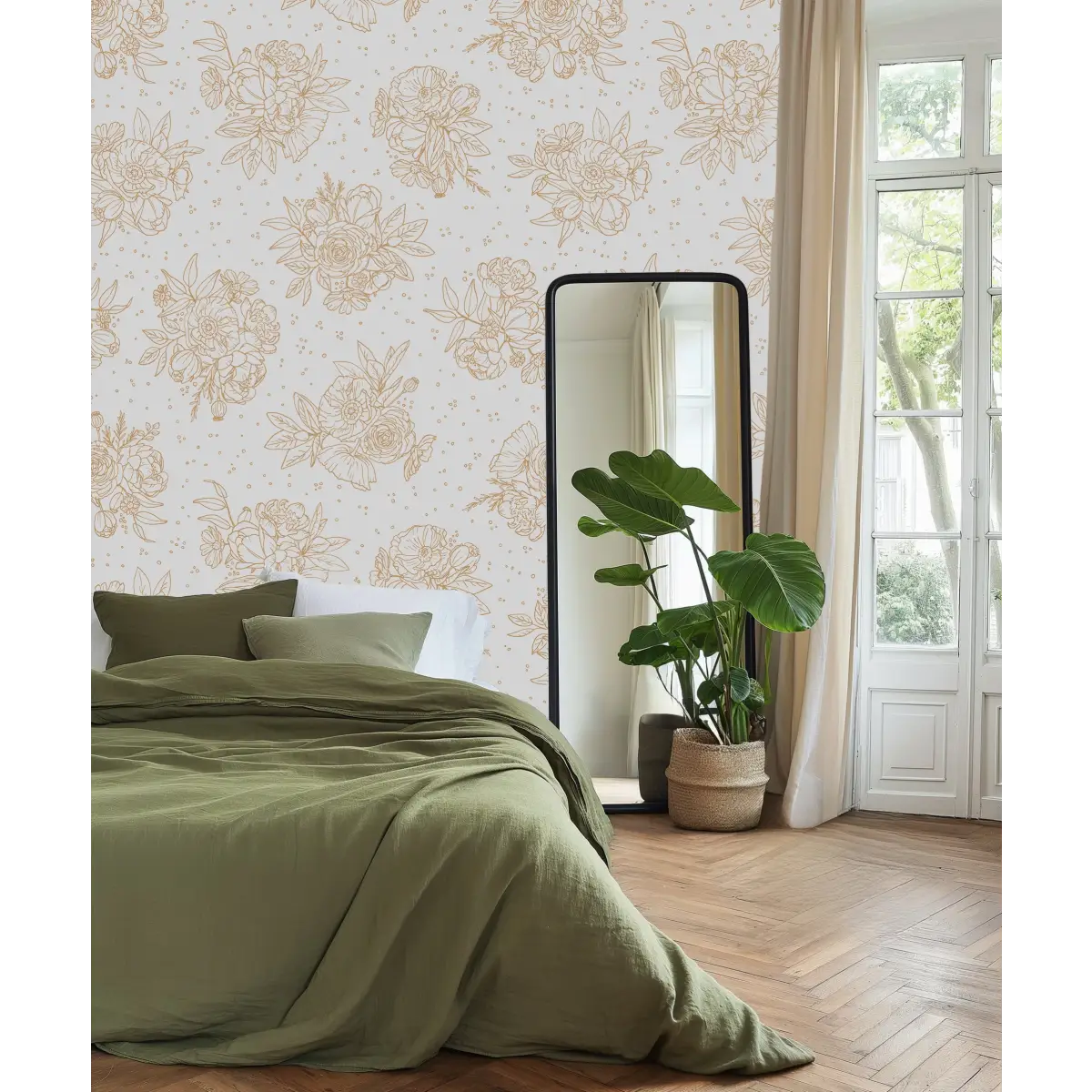 Meredith Wallpaper - Delicate Bouquet Line Drawings - by Mackenzie Nelson - Loomwell Home Goods