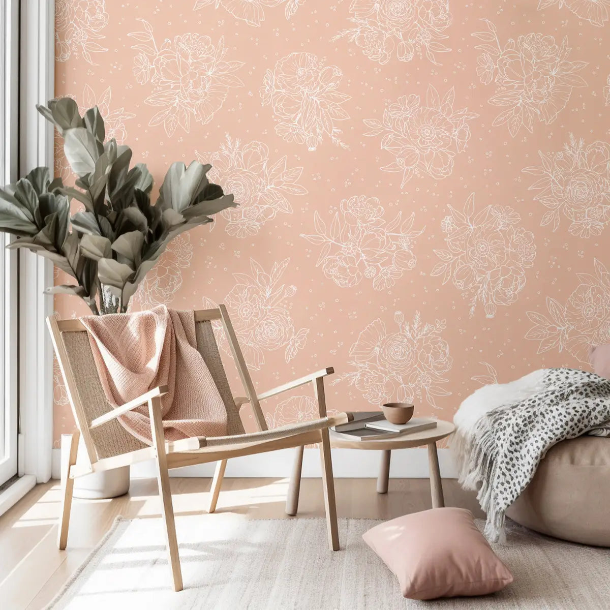 Meredith Wallpaper - Delicate Bouquet Line Drawings - by Mackenzie Nelson - Loomwell Home Goods