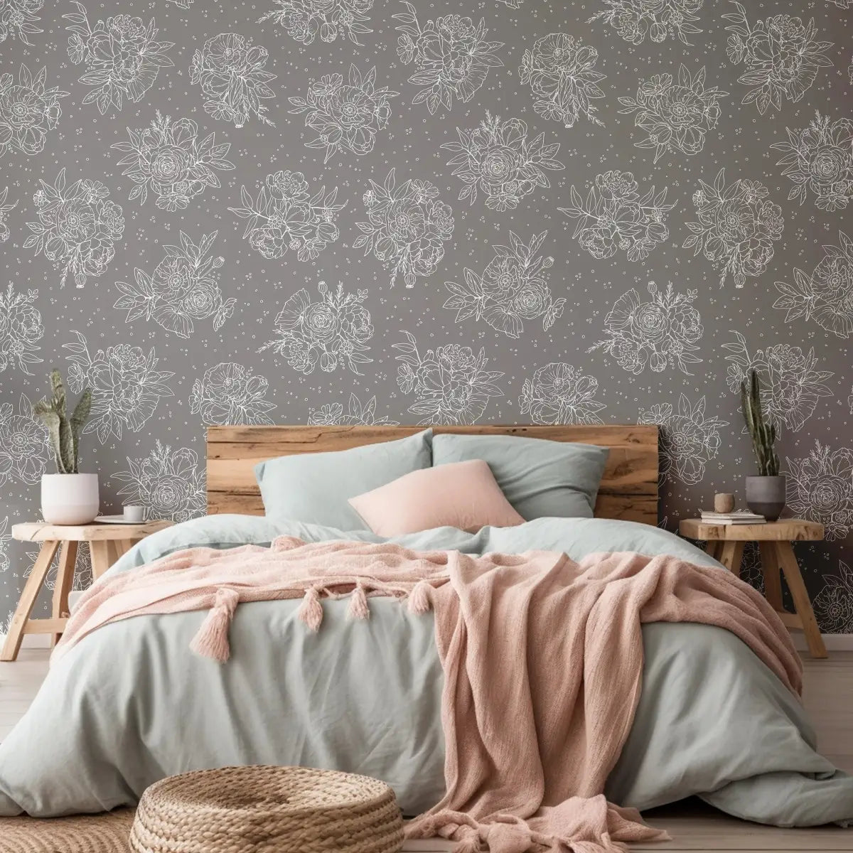 Meredith Wallpaper - Delicate Bouquet Line Drawings - by Mackenzie Nelson - Loomwell Home Goods