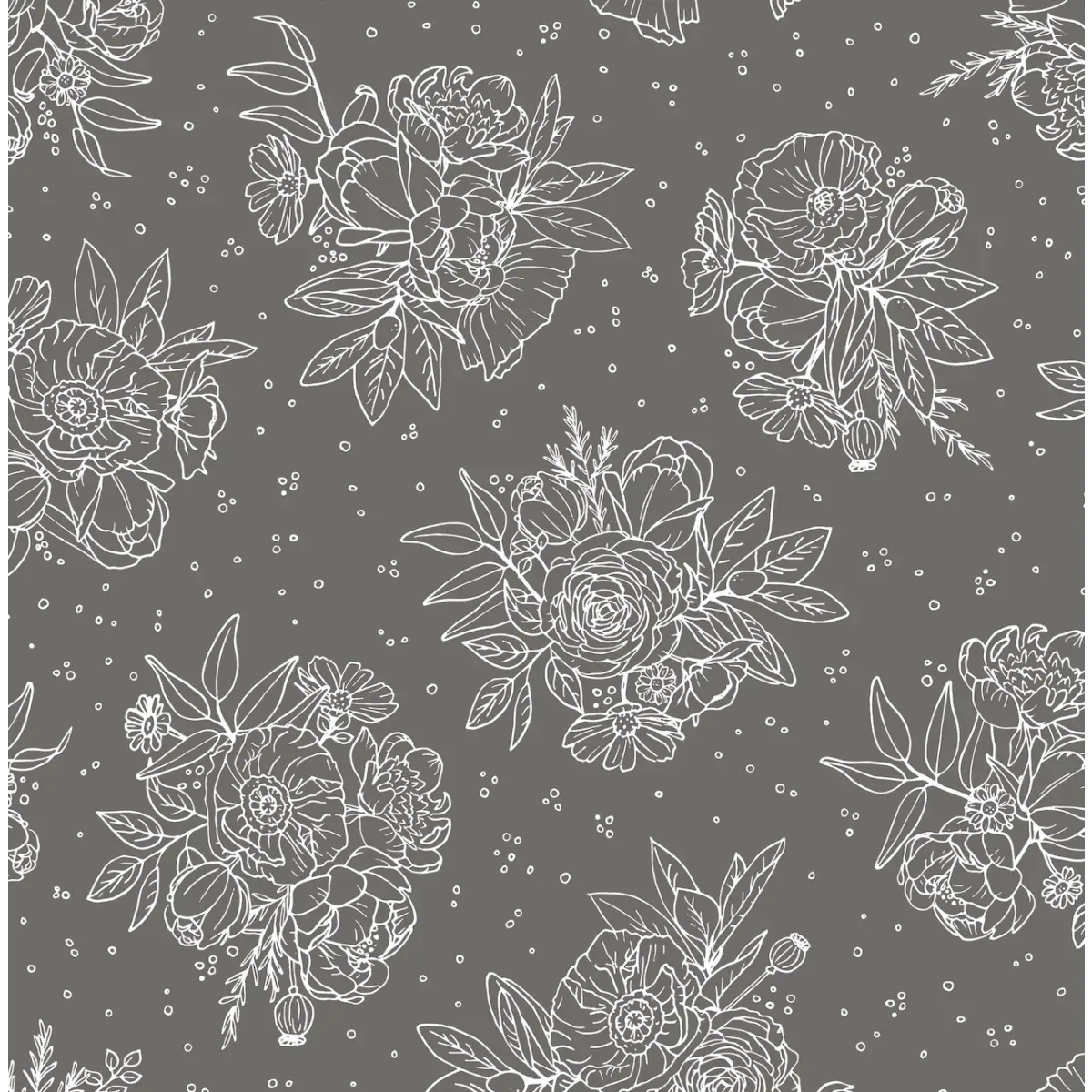Meredith Wallpaper - Delicate Bouquet Line Drawings - by Mackenzie Nelson - Sample 1 foot by 1 foot / Charcoal