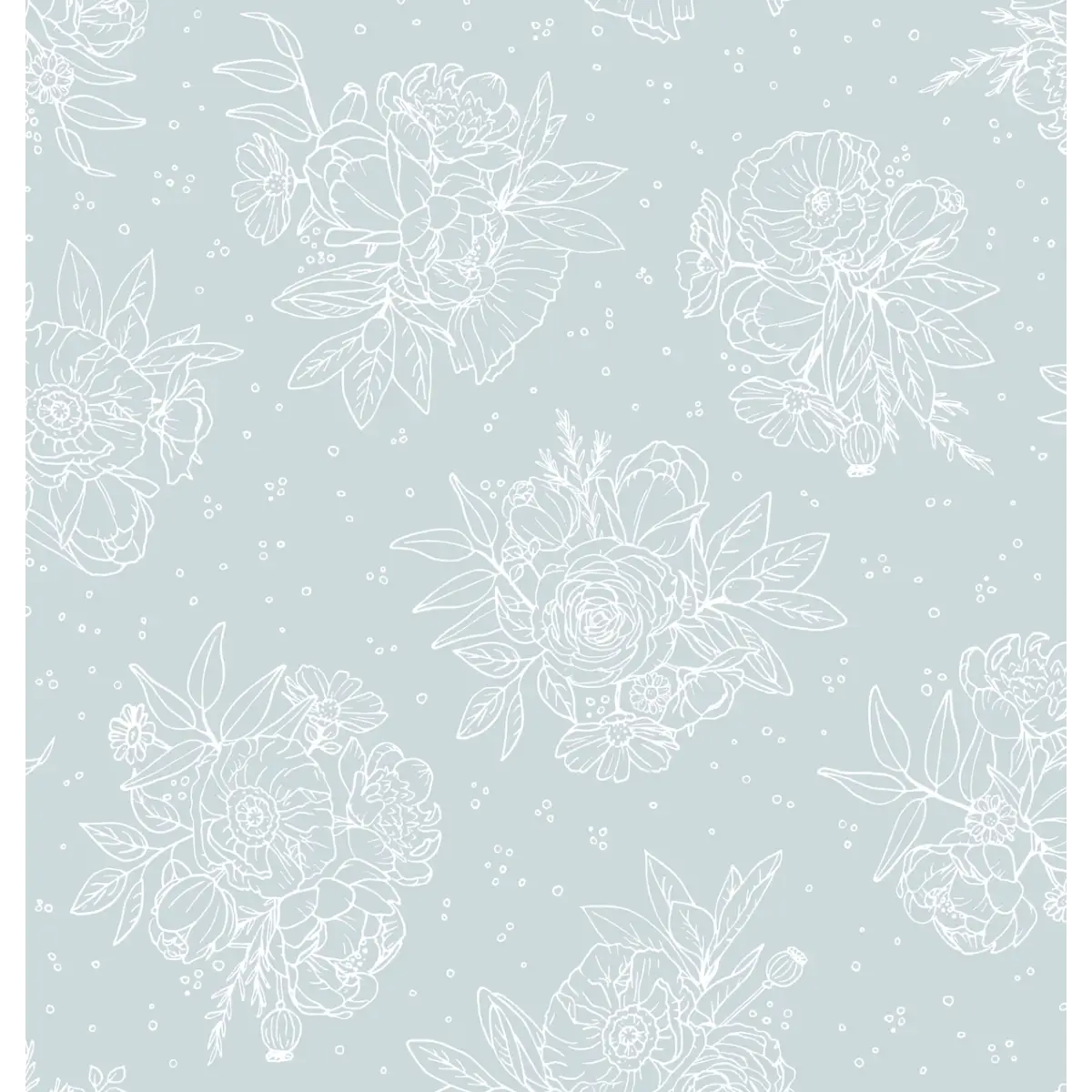 Meredith Wallpaper - Delicate Bouquet Line Drawings - by Mackenzie Nelson - Sample 1 foot by 1 foot / Dusty Blue