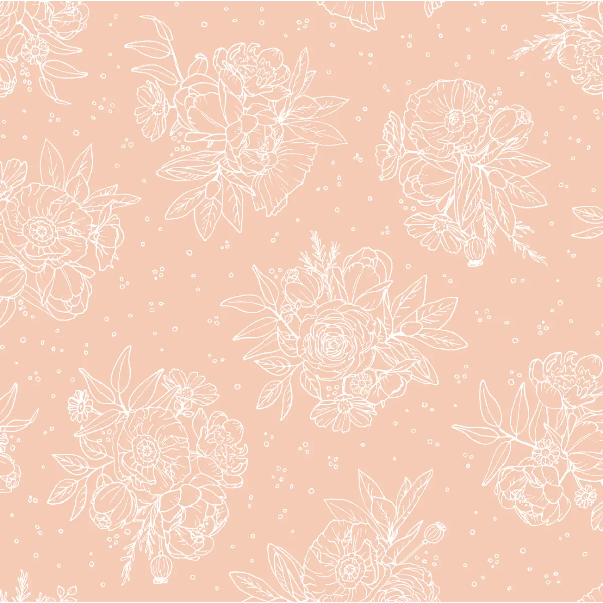 Meredith Wallpaper - Delicate Bouquet Line Drawings - by Mackenzie Nelson - Sample 1 foot by 1 foot / Peach - Loomwell