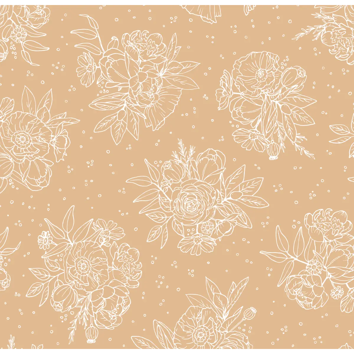 Meredith Wallpaper - Delicate Bouquet Line Drawings - by Mackenzie Nelson - Sample 1 foot by 1 foot / Tan - Loomwell