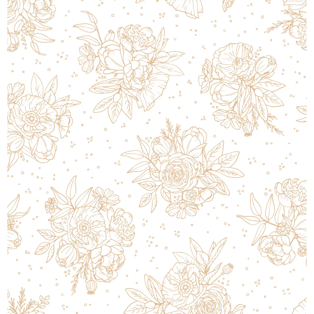 Meredith Wallpaper - Delicate Bouquet Line Drawings - by Mackenzie Nelson - Sample 1 foot by 1 foot / White and Tan
