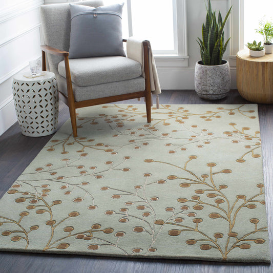 Sage Floral Wool Area Rug - Boutique Rugs