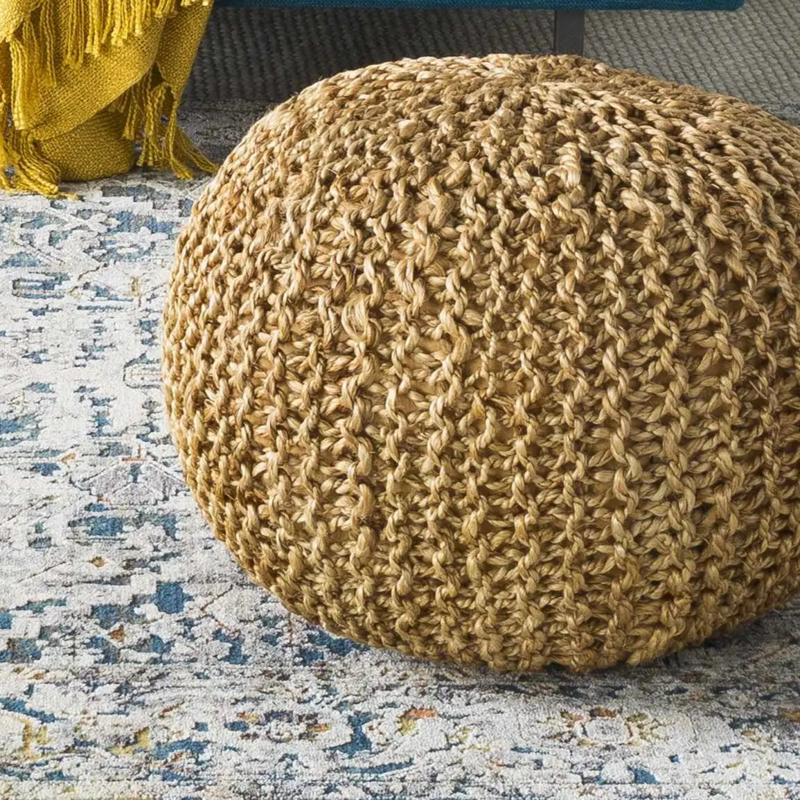 Merrittstown Knitted Jute Pouf - 20’’ x 20’’ x 14’’ Cylinder - Boutique Rugs