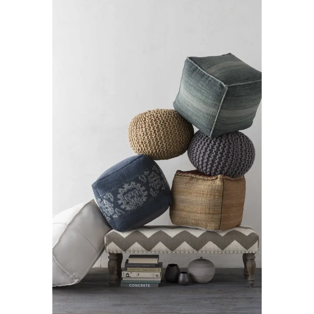 Merrittstown Knitted Jute Pouf - 20’’ x 20’’ x 14’’ Cylinder - Boutique Rugs