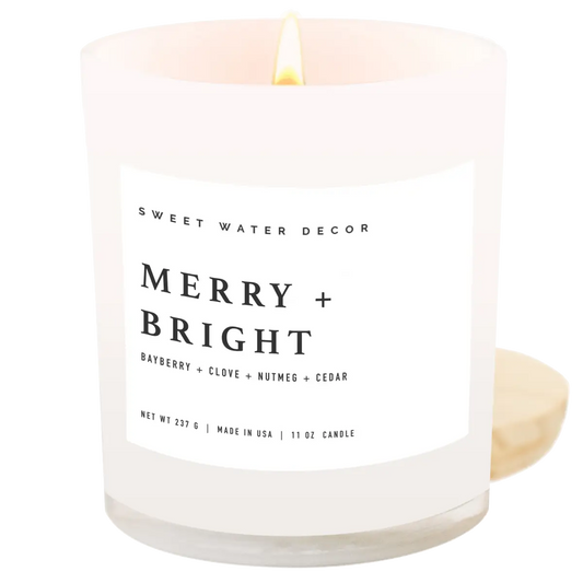 Merry and Bright Soy Candle - White Jar - 11 oz - Sweet Water Decor