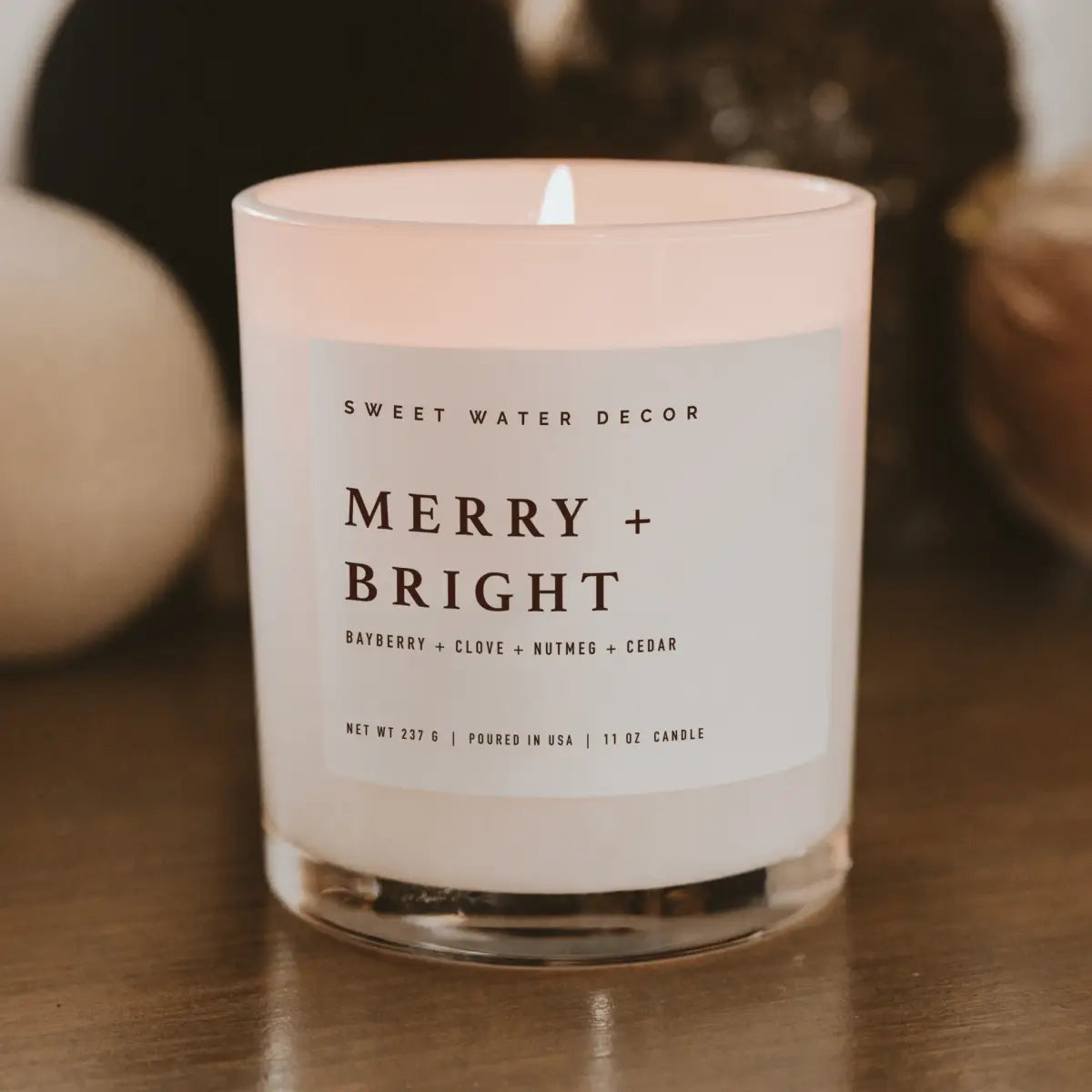 Merry and Bright Soy Candle - White Jar - 11 oz - Sweet Water Decor