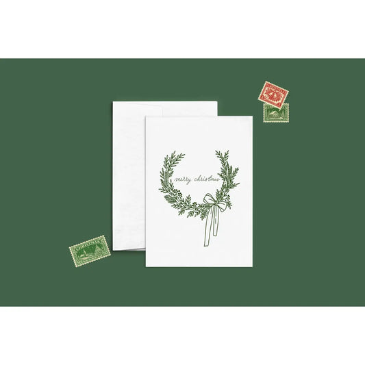 Christmas Card - Merry Christmas Wreath Letterpress - Cate Paper Co.